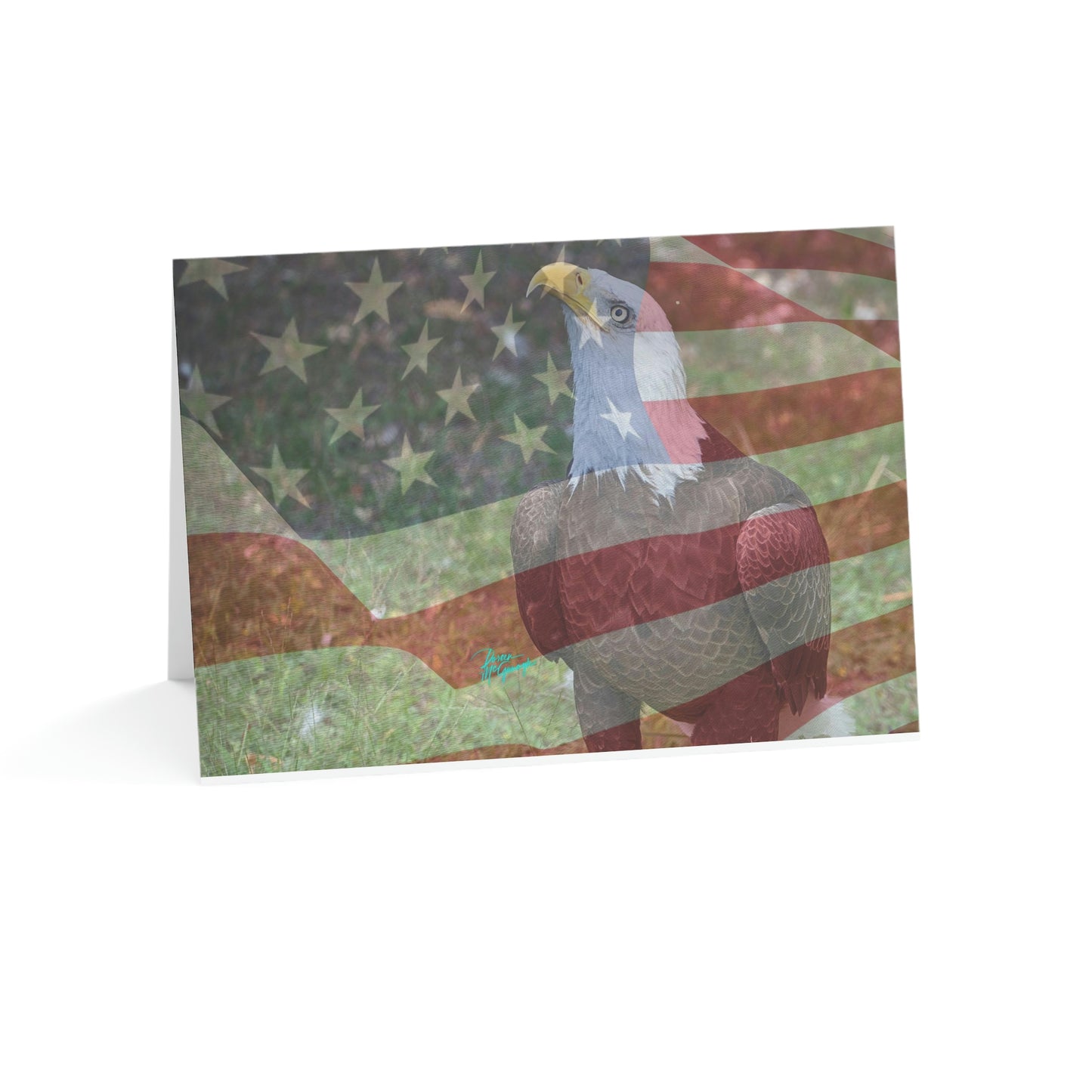 Photo note cards Patriotic Bald Eagle with American Flag, boxed note cards, 10 pc