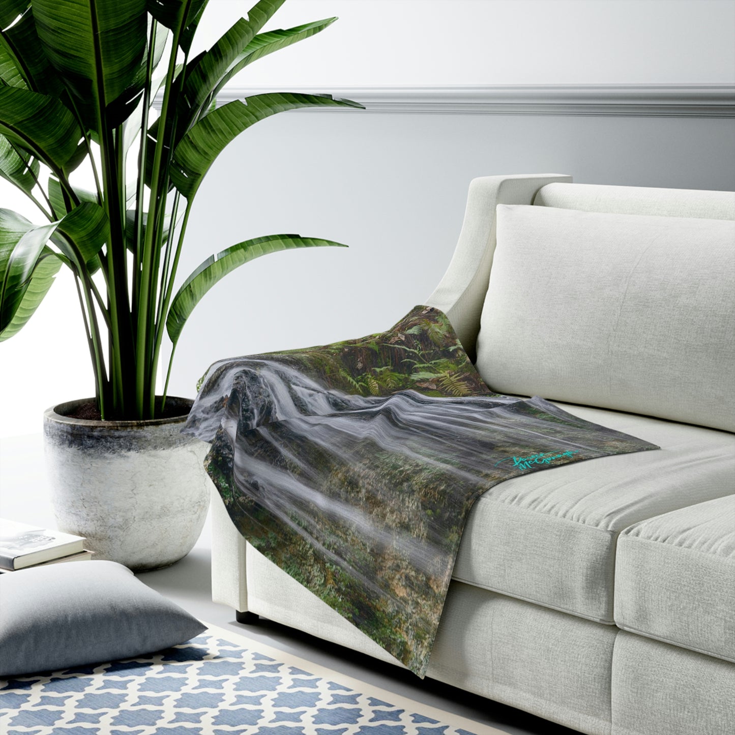 Plush Velveteen Blanket, Waterfall nature inspired