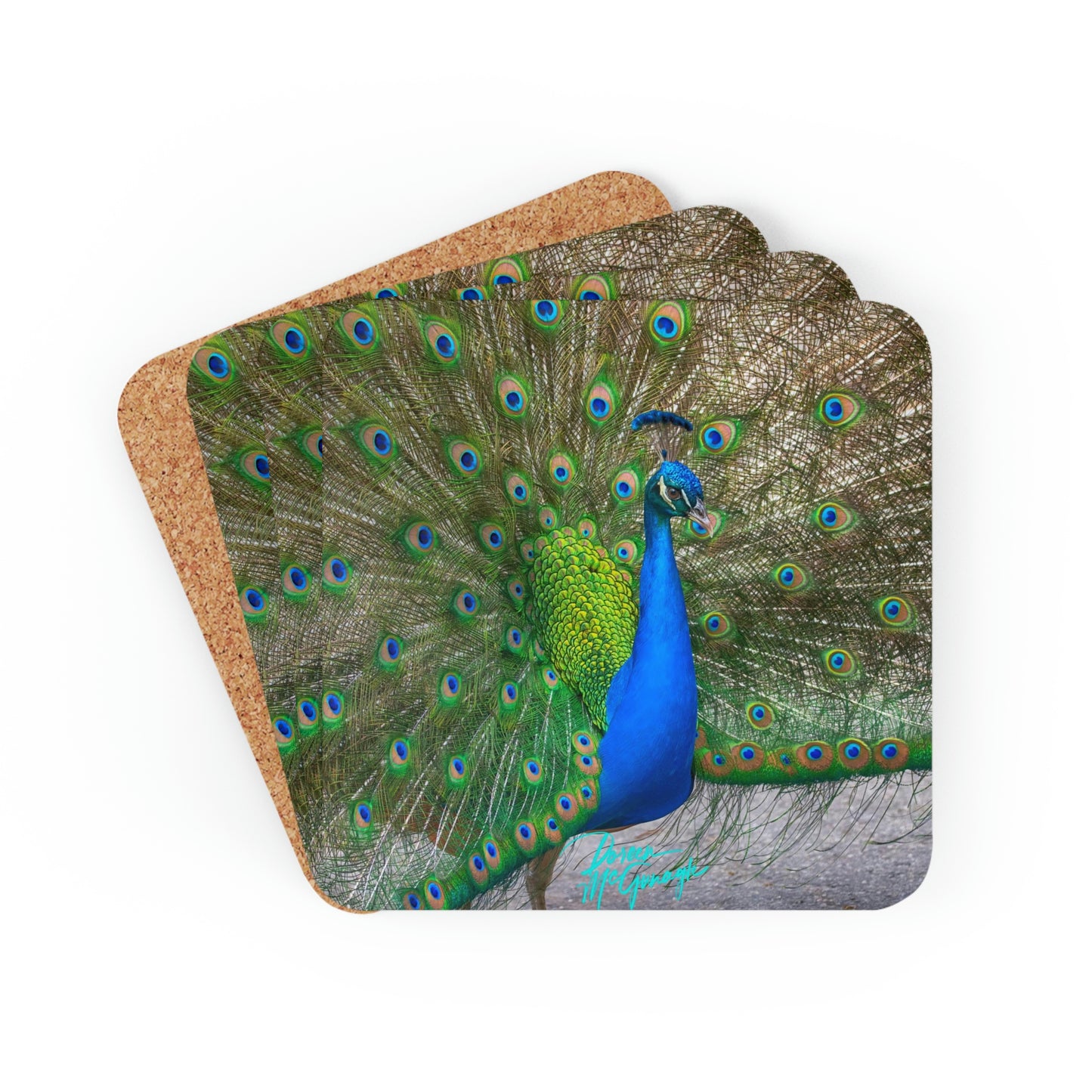 Peacock Bird Cork Coaster Set