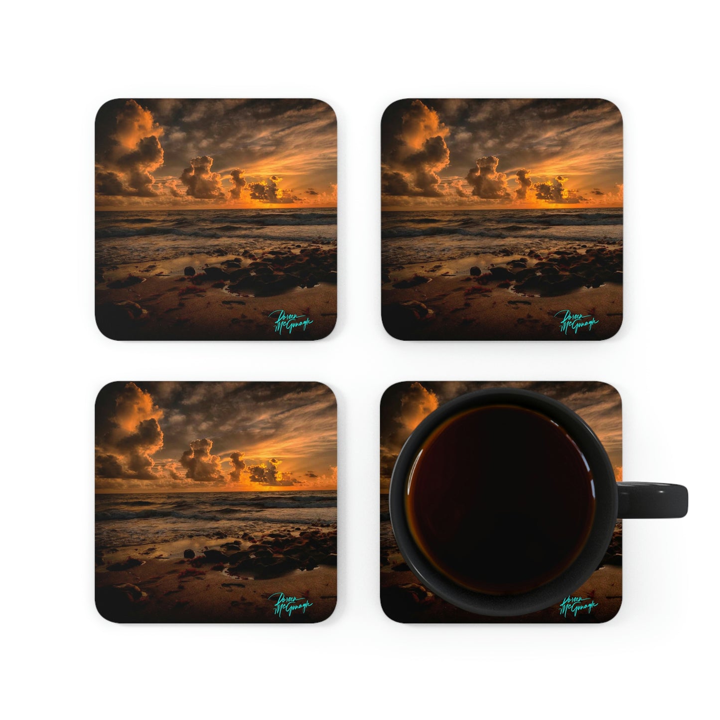 Sunrise on Coral Cove 15 Cork Coaster Set