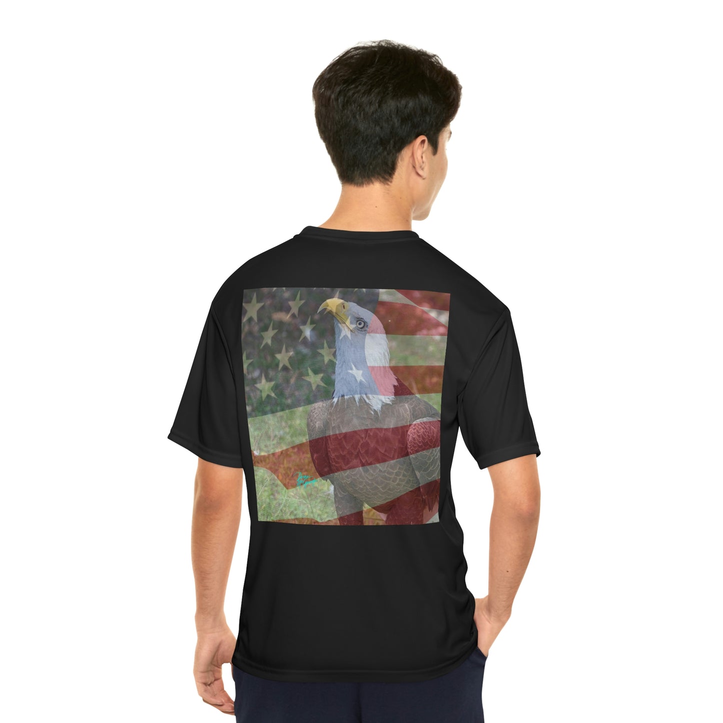 Men’s Patriotic Bald Eagle with American Flag 13 Short Sleeve Performance Tee