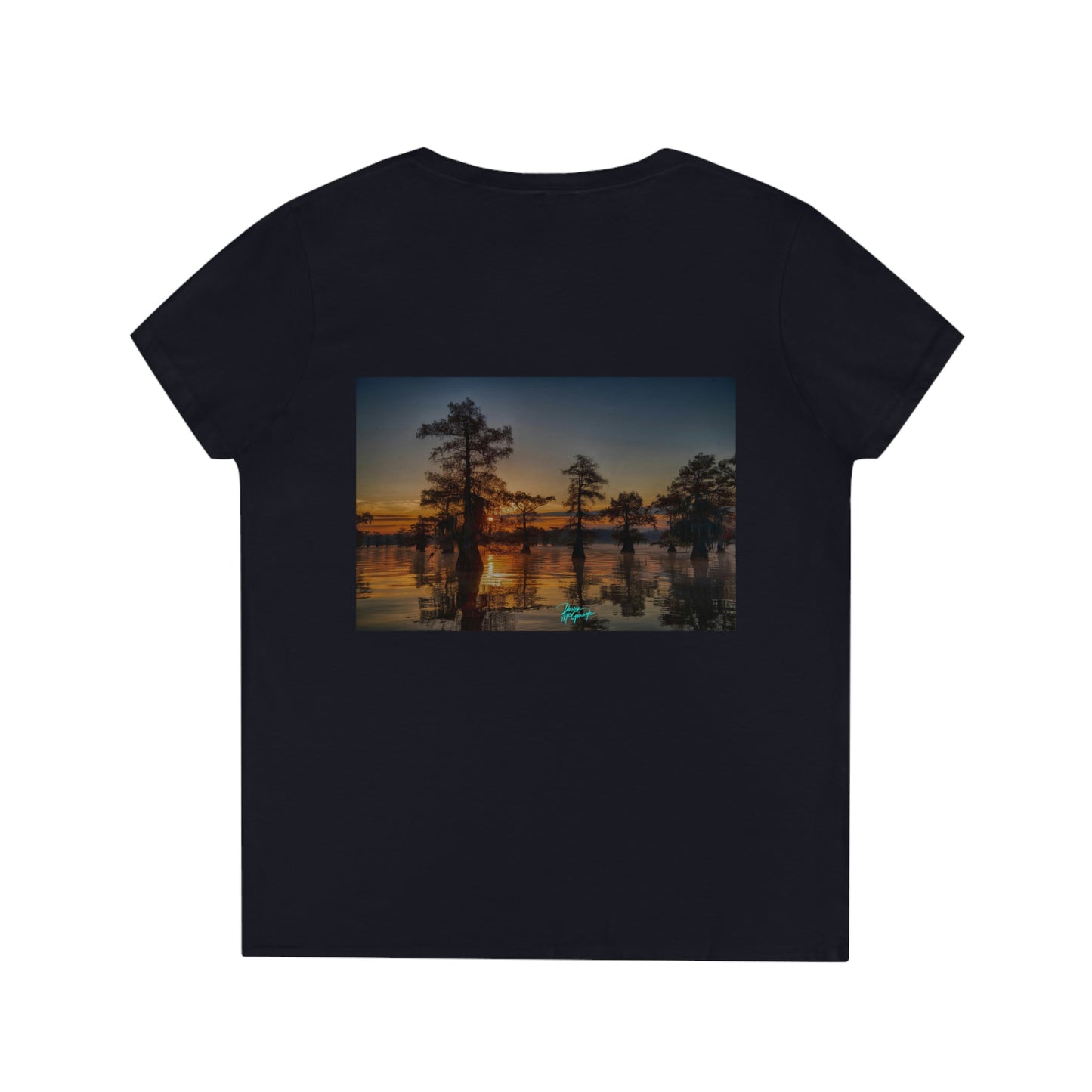 Womens V neck tee Sunset on Caddo Lake 72, summer tees