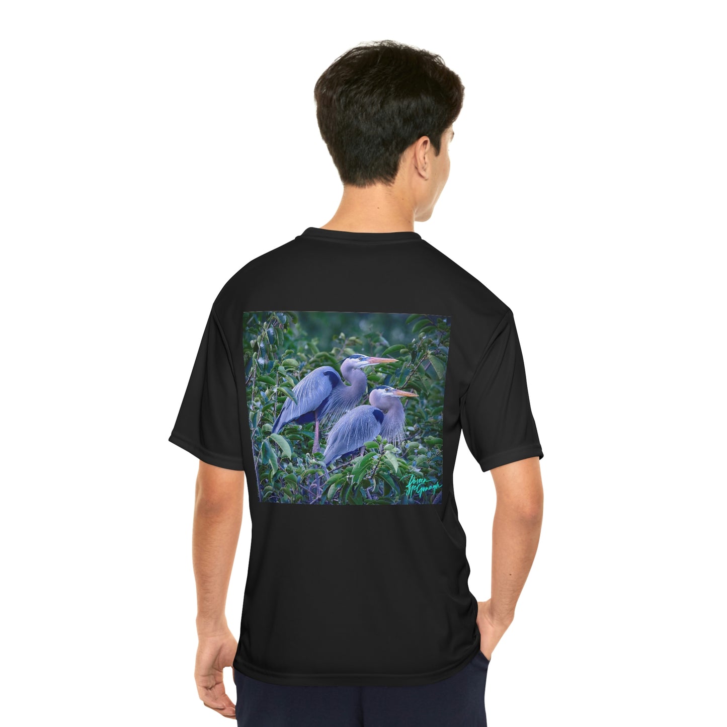 Mens t shirts Great Blue Heron Mating Pair 02, performance shirt