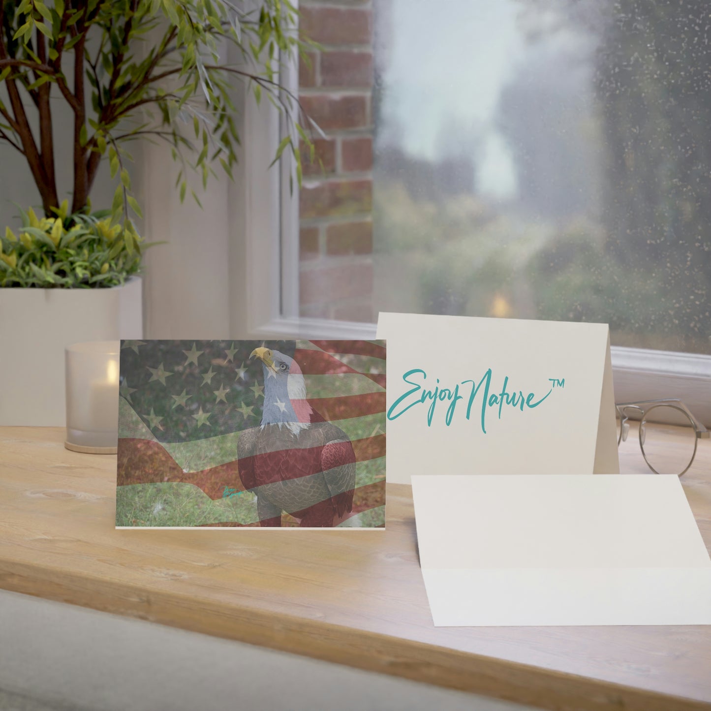 Photo note cards Patriotic Bald Eagle with American Flag, boxed note cards, 10 pc