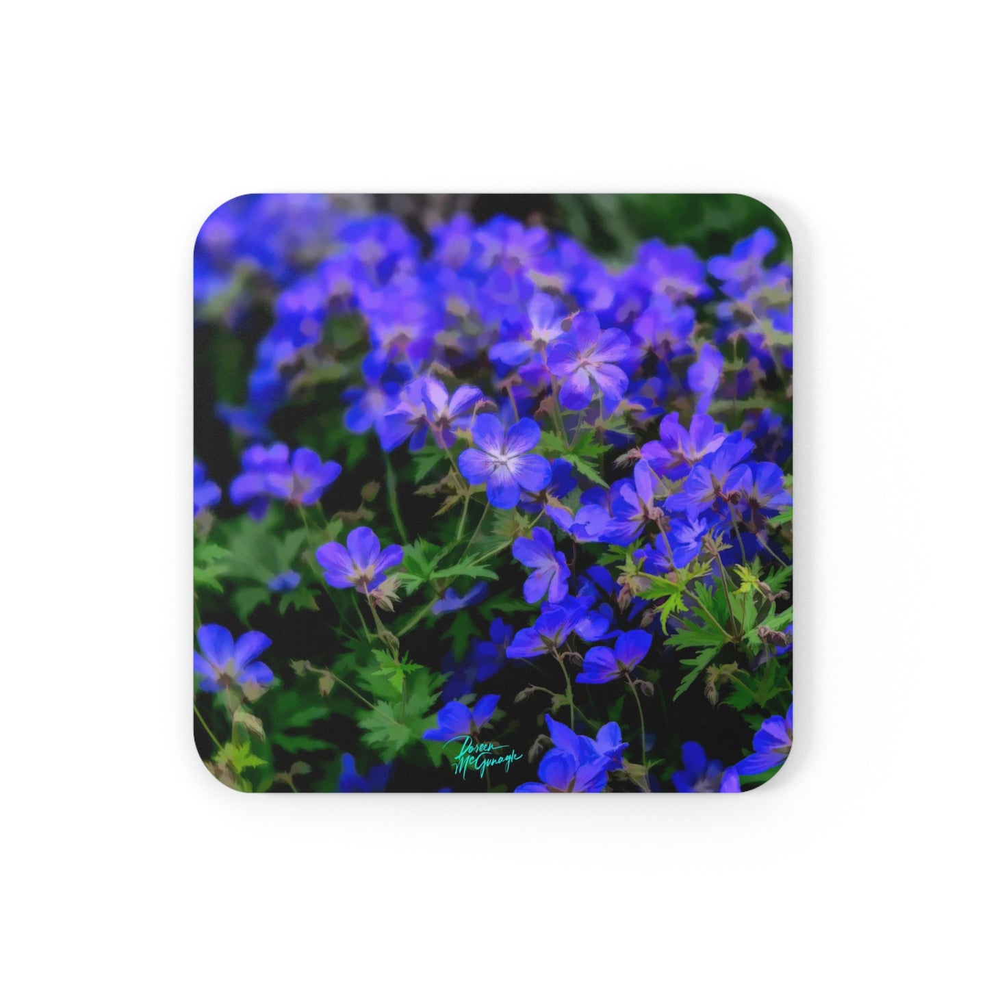 Blue Wildflowers Cork Coaster Set