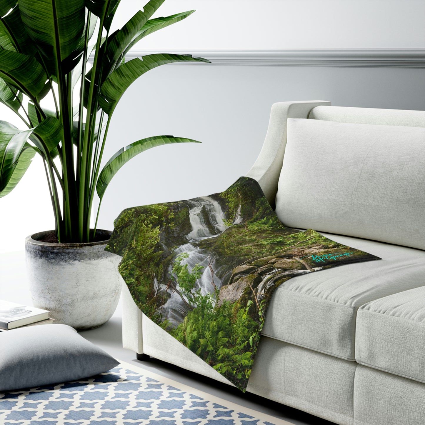 Plush Velveteen Blanket,  Ireland Torc Water Falls , nature inspired