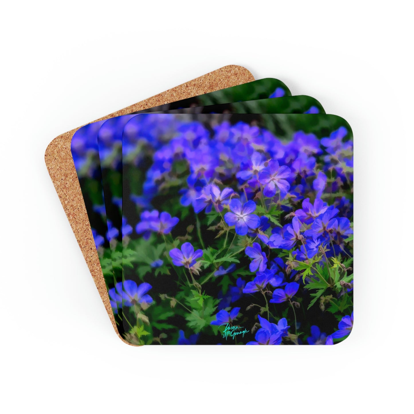 Blue Wildflowers Cork Coaster Set