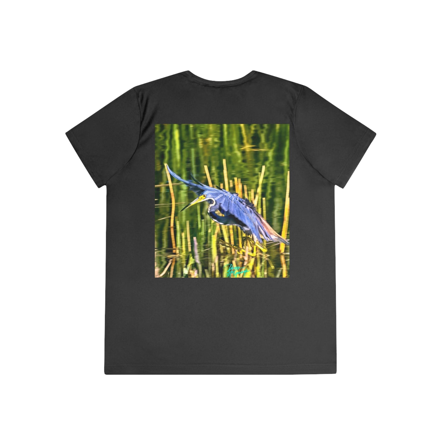 Womens Fitted Tee Shirts Tri Color Heron in Flight, Performance shirt