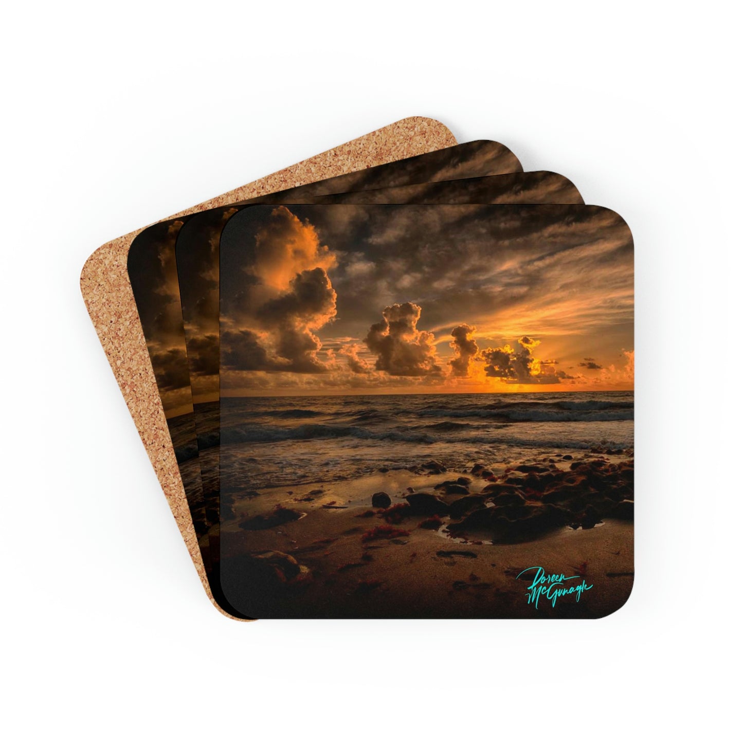 Sunrise on Coral Cove 15 Cork Coaster Set