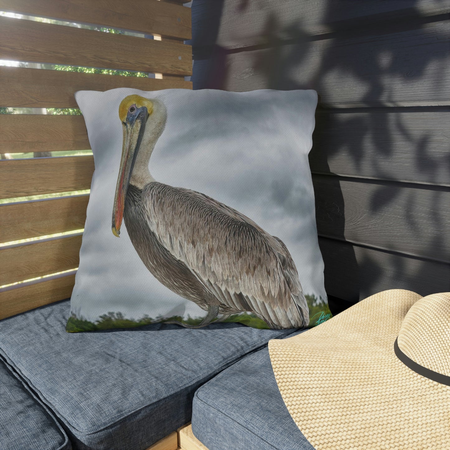 Pelican Bird Artistic Outdoor Accent Pillow