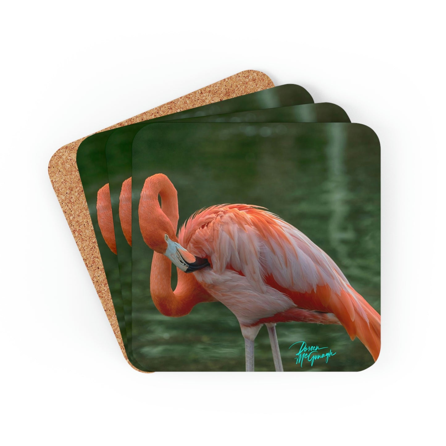 Flamingo Bird Cork Coaster Set