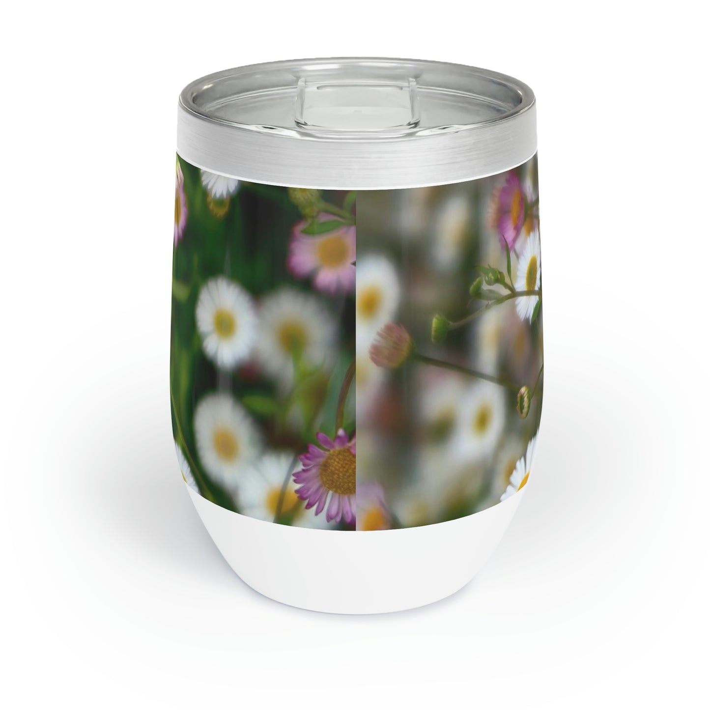 Eco friendly, Wild Daisies,12 oz insulated wine tumbler with lid