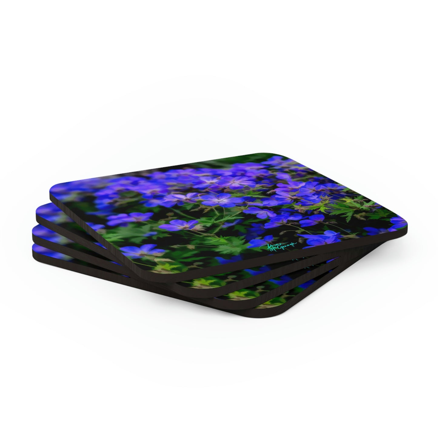 Blue Wildflowers Cork Coaster Set