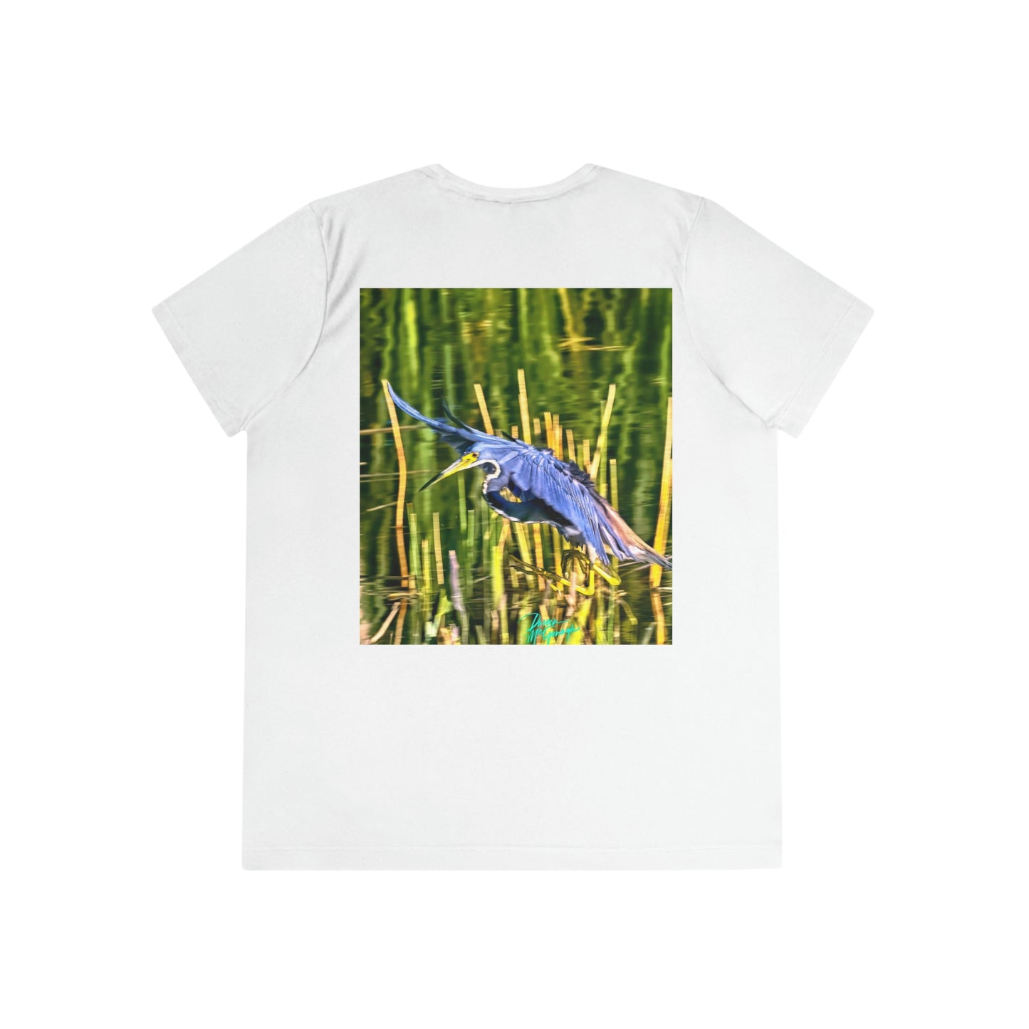 Womens Fitted Tee Shirts Tri Color Heron in Flight, Performance shirt