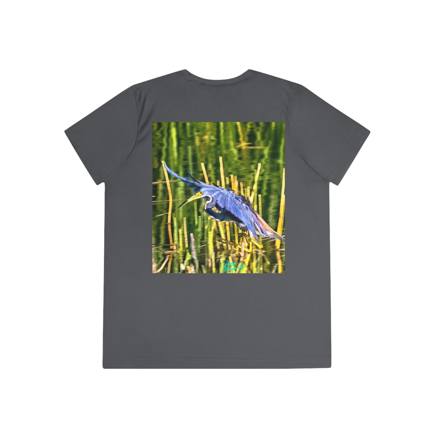 Womens Fitted Tee Shirts Tri Color Heron in Flight, Performance shirt