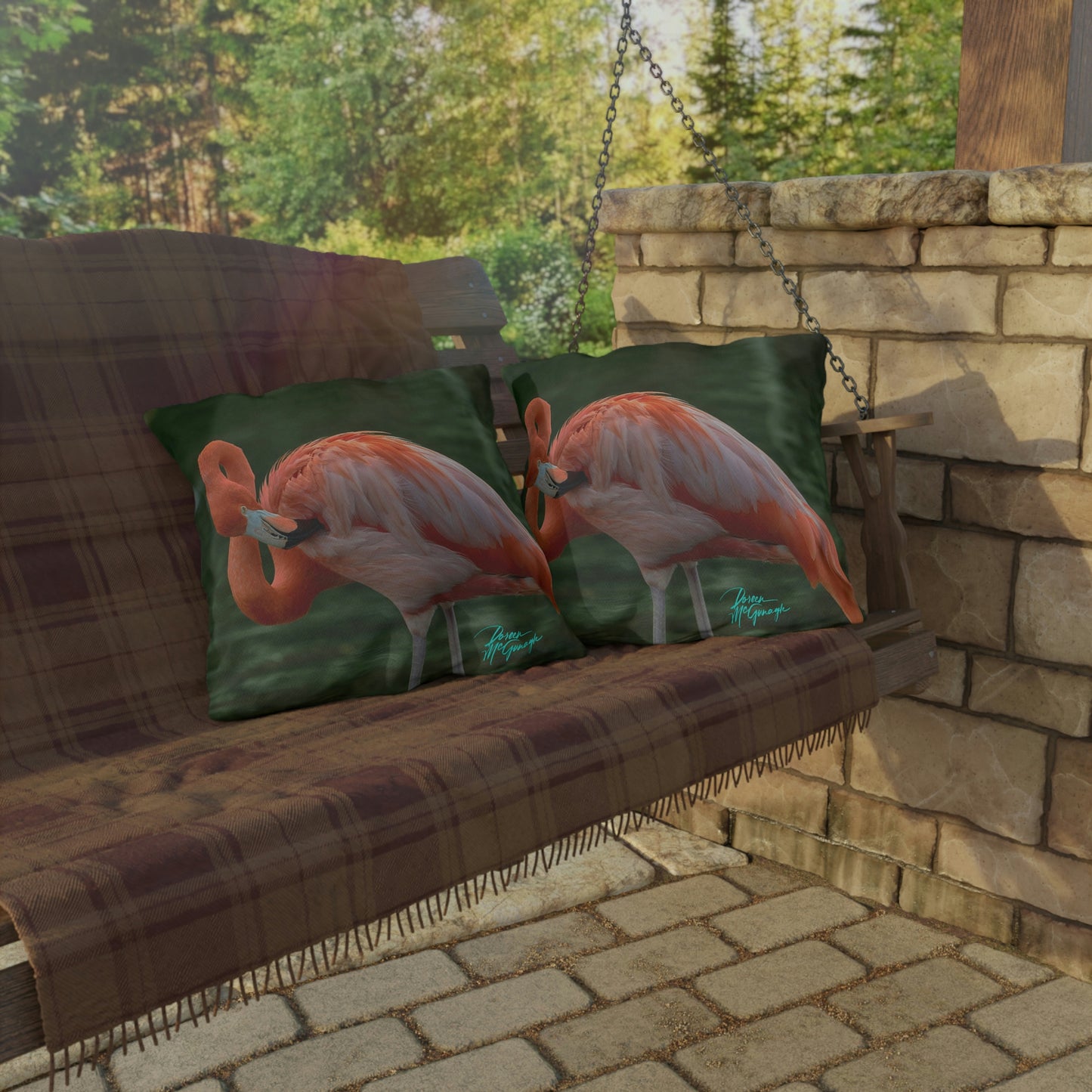 Artistic Outdoor Accent Pillow Flamingo Bird