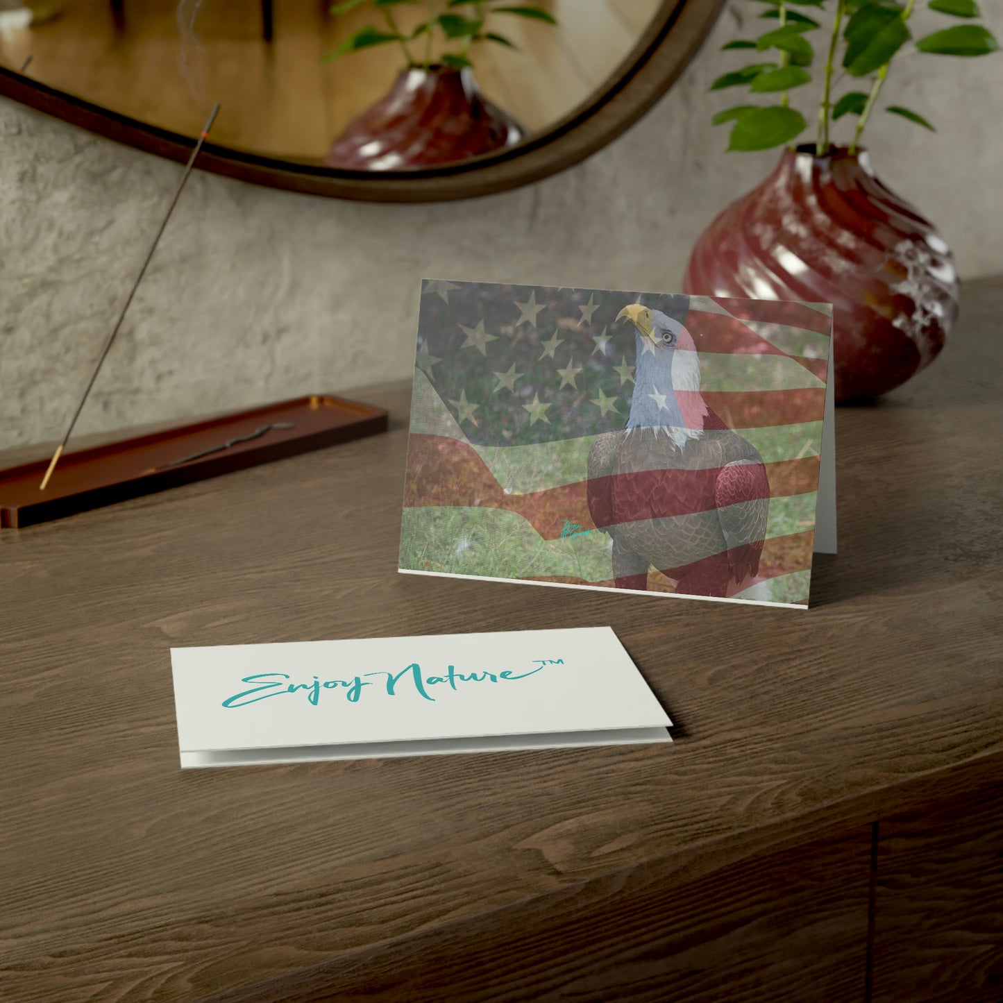 Photo note cards Patriotic Bald Eagle with American Flag, boxed note cards, 10 pc