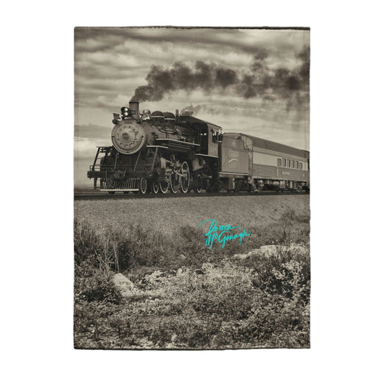 Plush Velveteen Blanket, Vintage Steam Engine 148 nature inspired