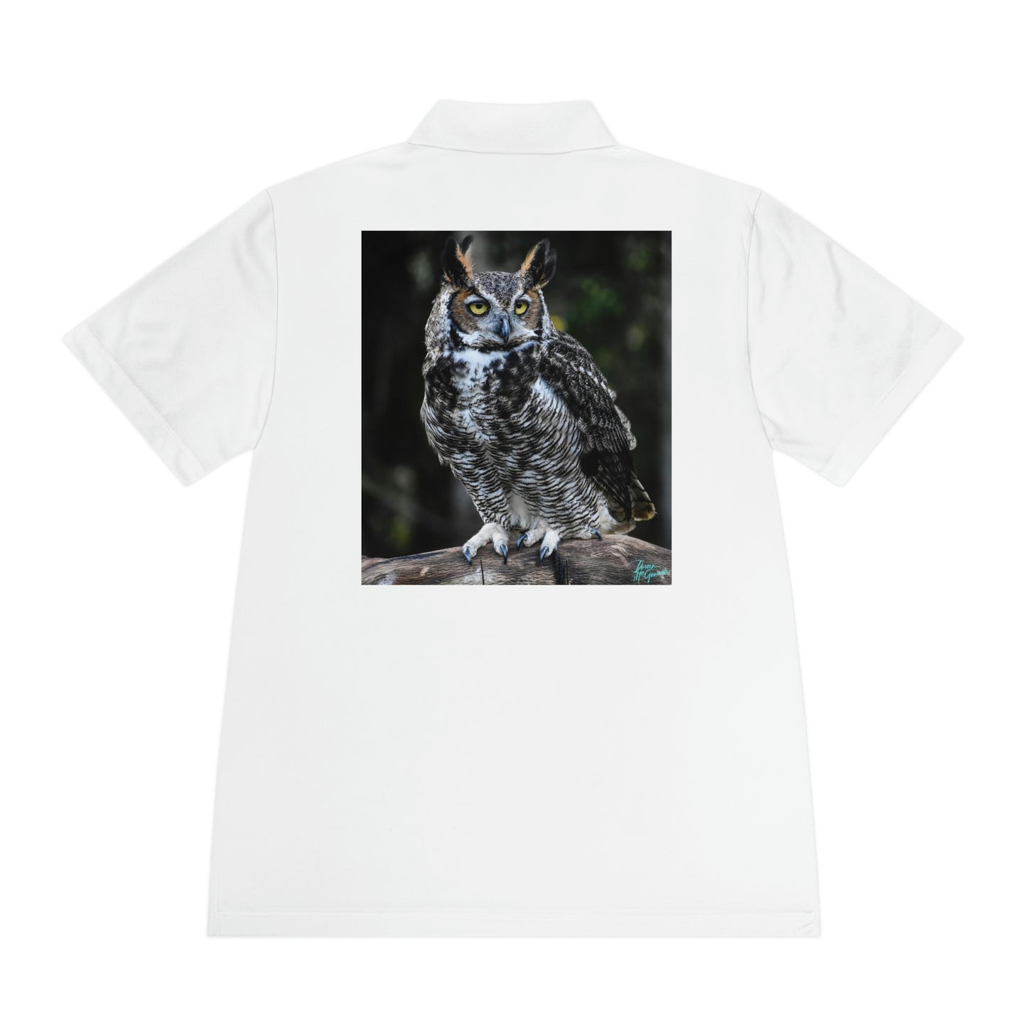 Mens polo shirts Great Horned Owl, performance shirt, plus sizes