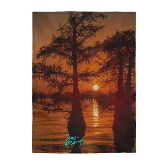 Plush Velveteen Blanket, Sunset on Caddo Lake, nature inspired