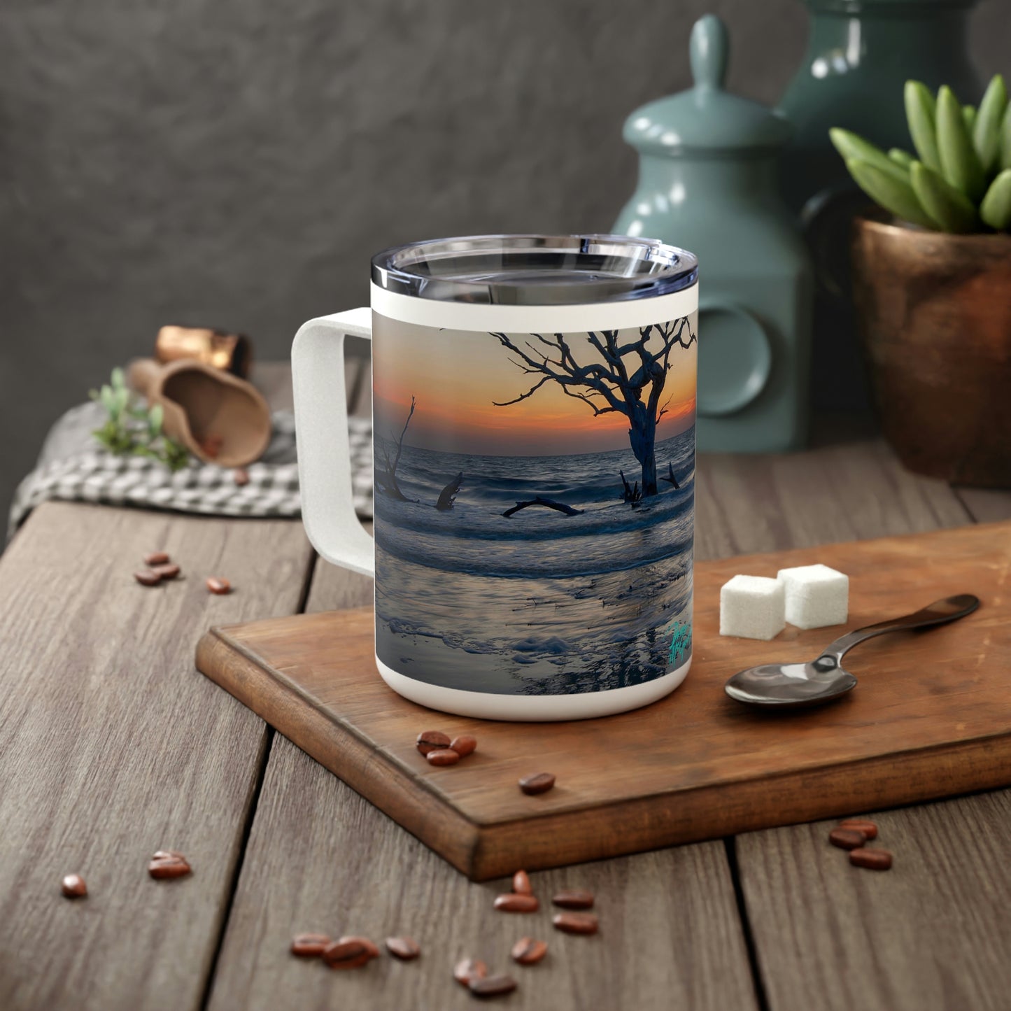 Eco friendly, Sunrise on Jekyll Island, 10 oz Insulated travel Mug