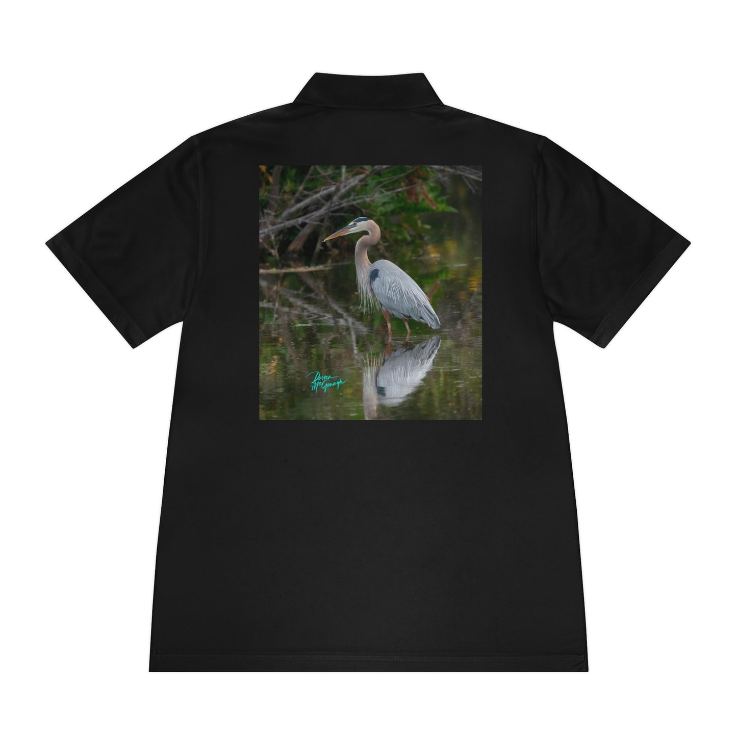 Mens polo shirts Great Blue Heron, performance shirt, plus sizes