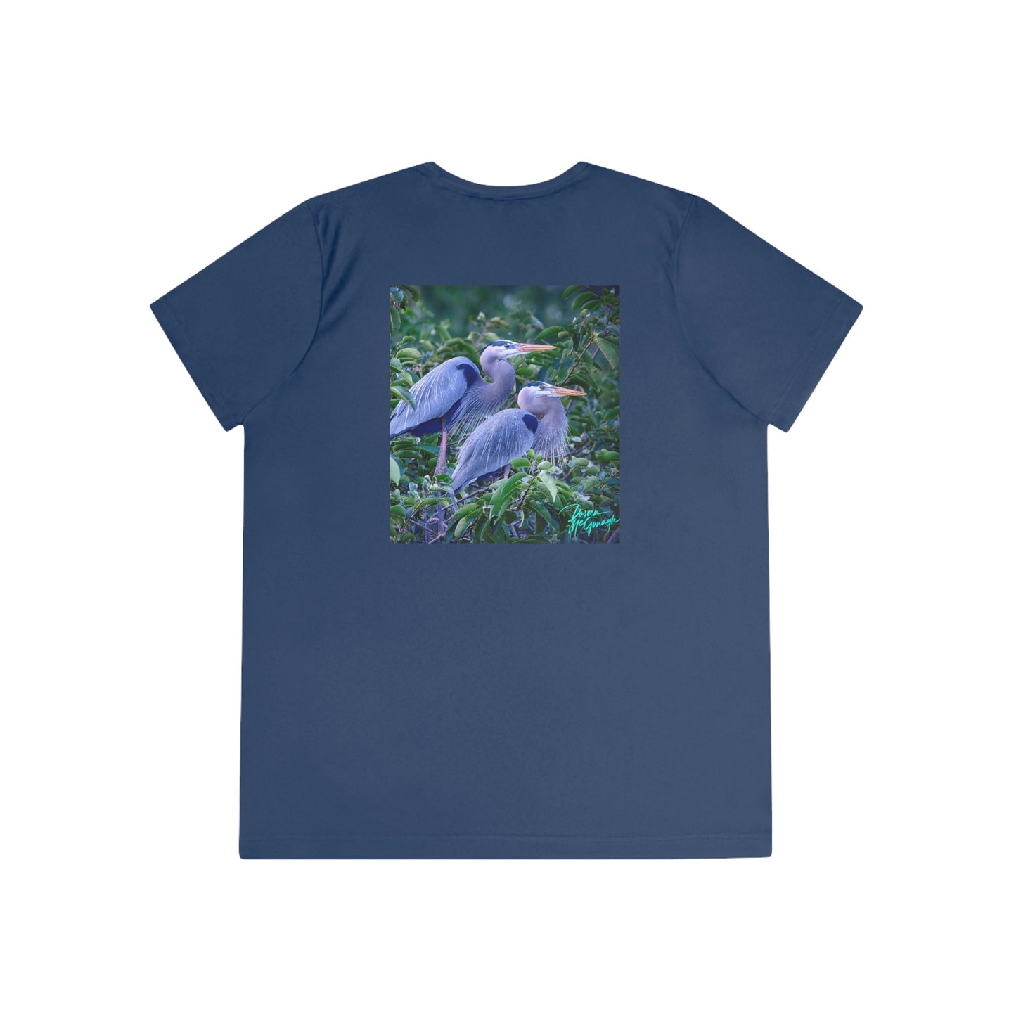 Womens Fitted Tee Shirts Great Blue Heron Mating Pair 02, Performance shirt