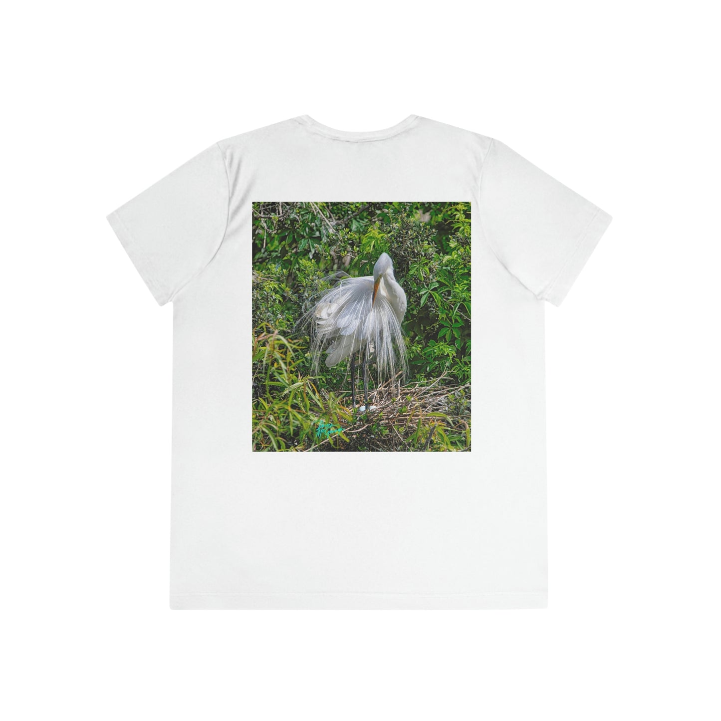 Womens Fitted Tee Shirts Great White Heron with Nest, Performance shirt