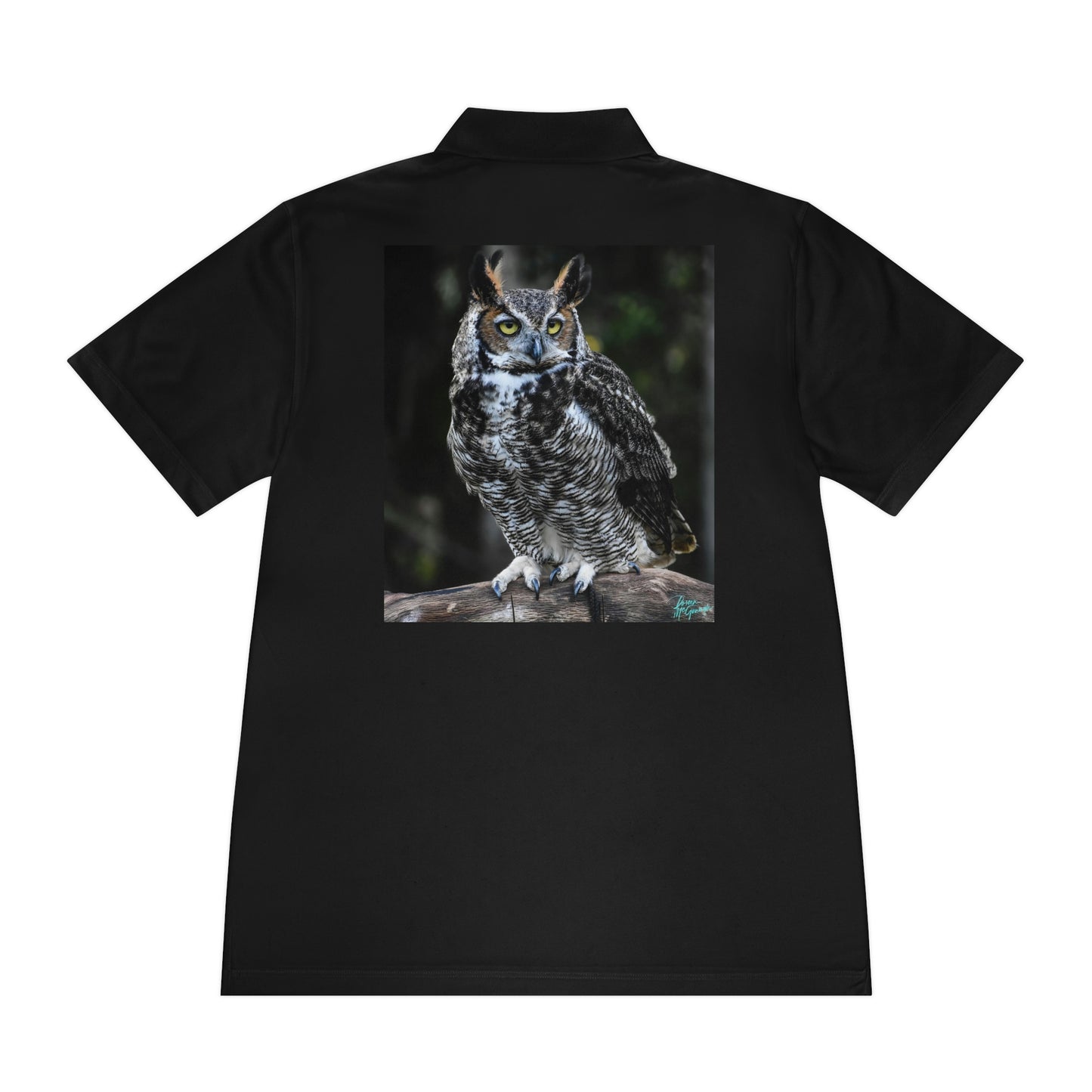 Mens polo shirts Great Horned Owl, performance shirt, plus sizes