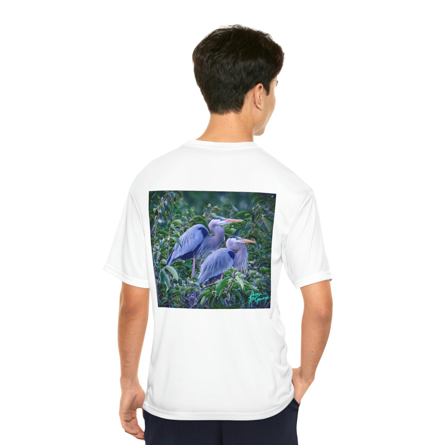 Mens t shirts Great Blue Heron Mating Pair 02, performance shirt