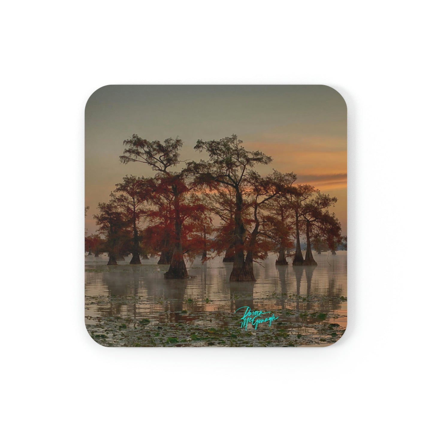 Sunrise on Caddo Lake Cork Coaster Set