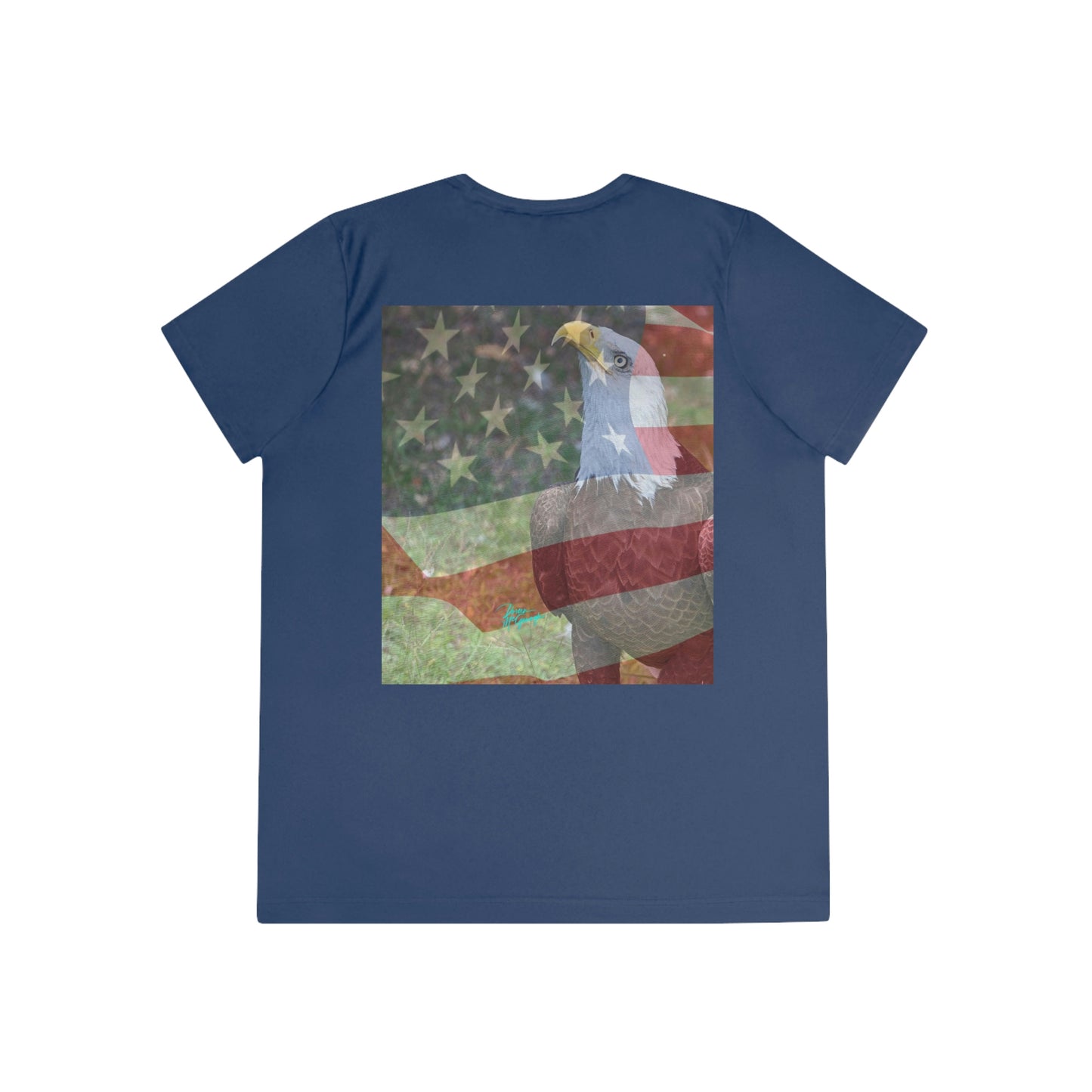 Womens Fitted Tee Shirts Patriotic Bald Eagle with American Flag, Performance shirt