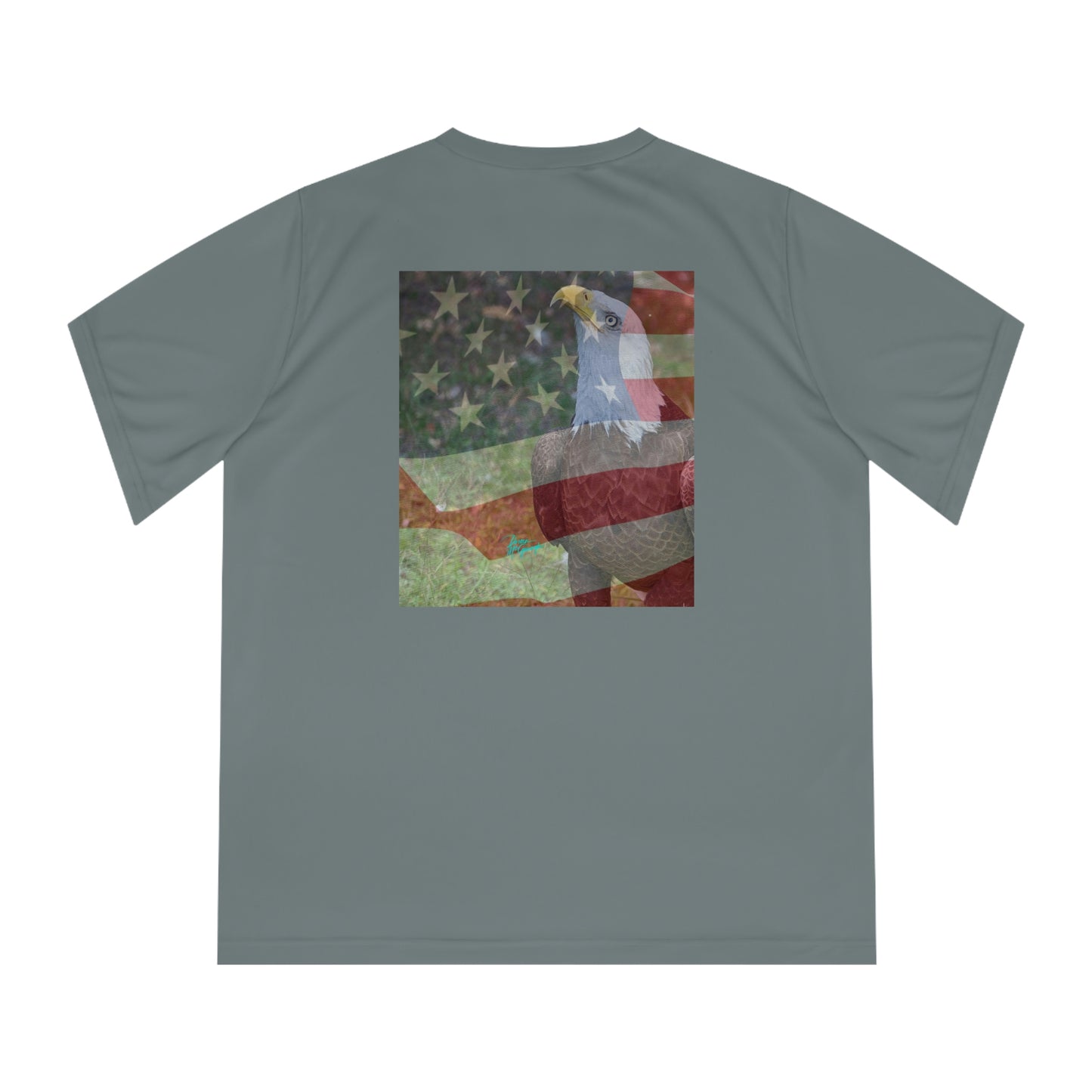 Womens V Neck Tee, Patriotic Bald Eagle with American Flag, Performance shirt