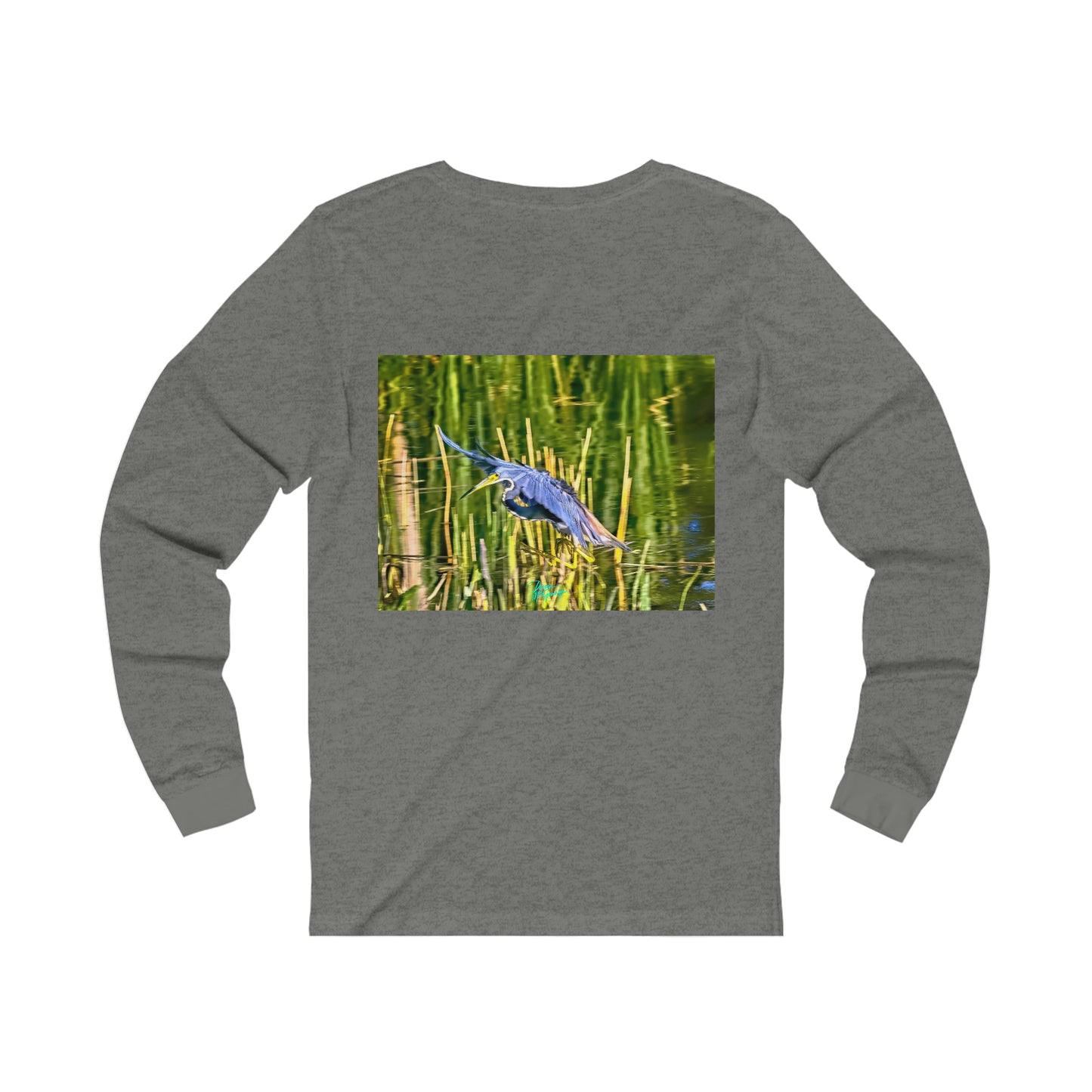 Unisex T-shirt Tri Color Heron in Flight, Long Sleeve Performance shirt