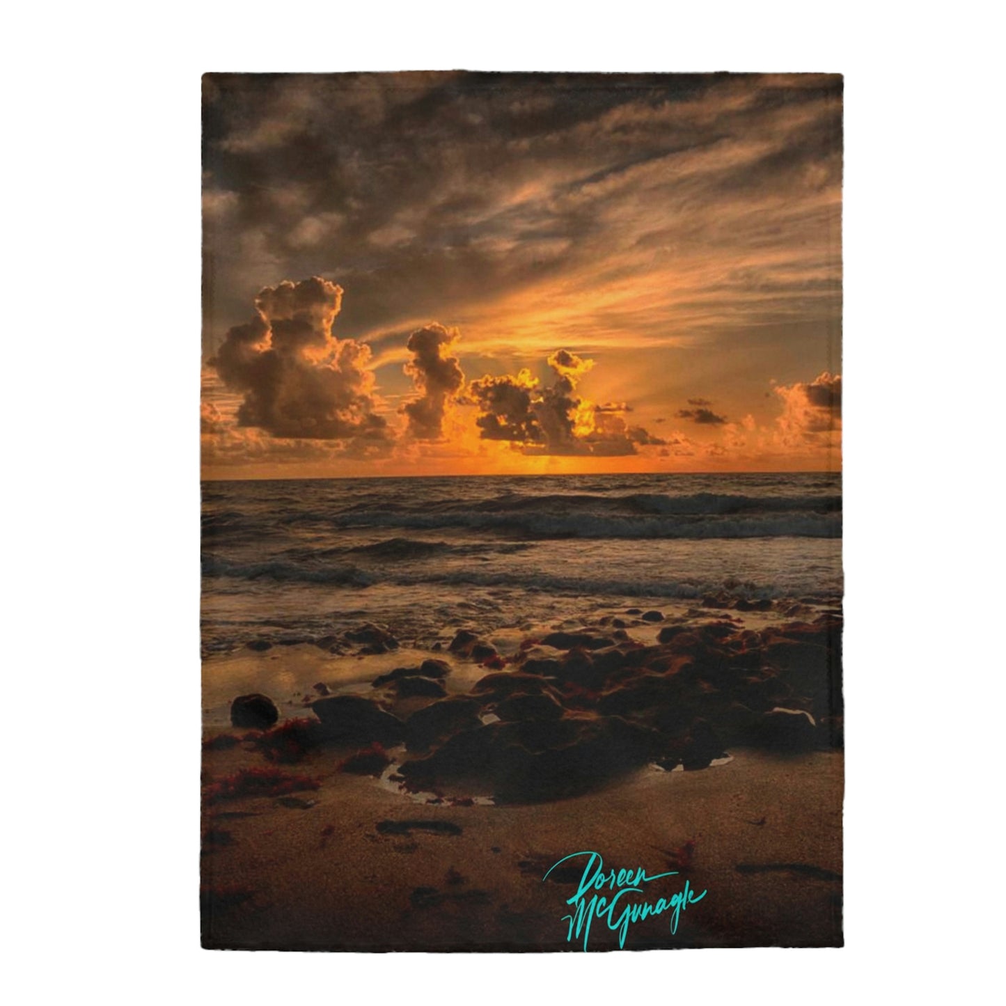 Plush Velveteen Blanket, Sunrise on Coral Cove 15, nature inspired