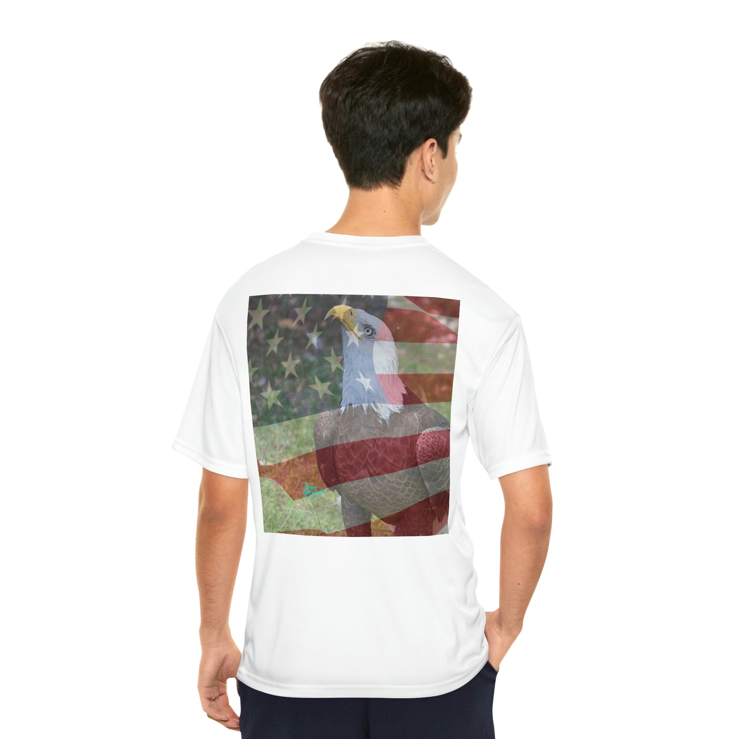 Men’s Patriotic Bald Eagle with American Flag 13 Short Sleeve Performance Tee