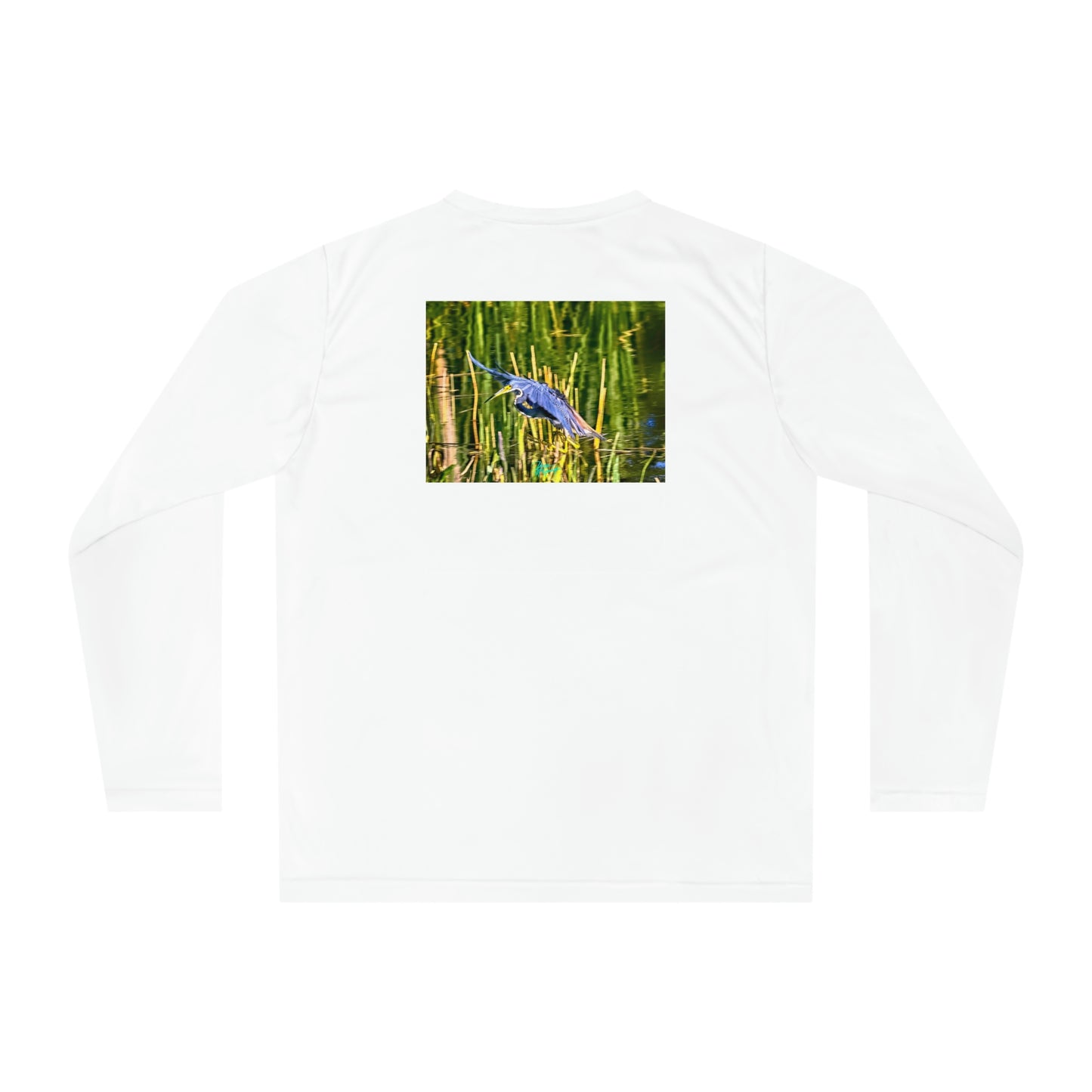 Unisex T-shirt Tri Color Heron in Flight, Long Sleeve Performance shirt