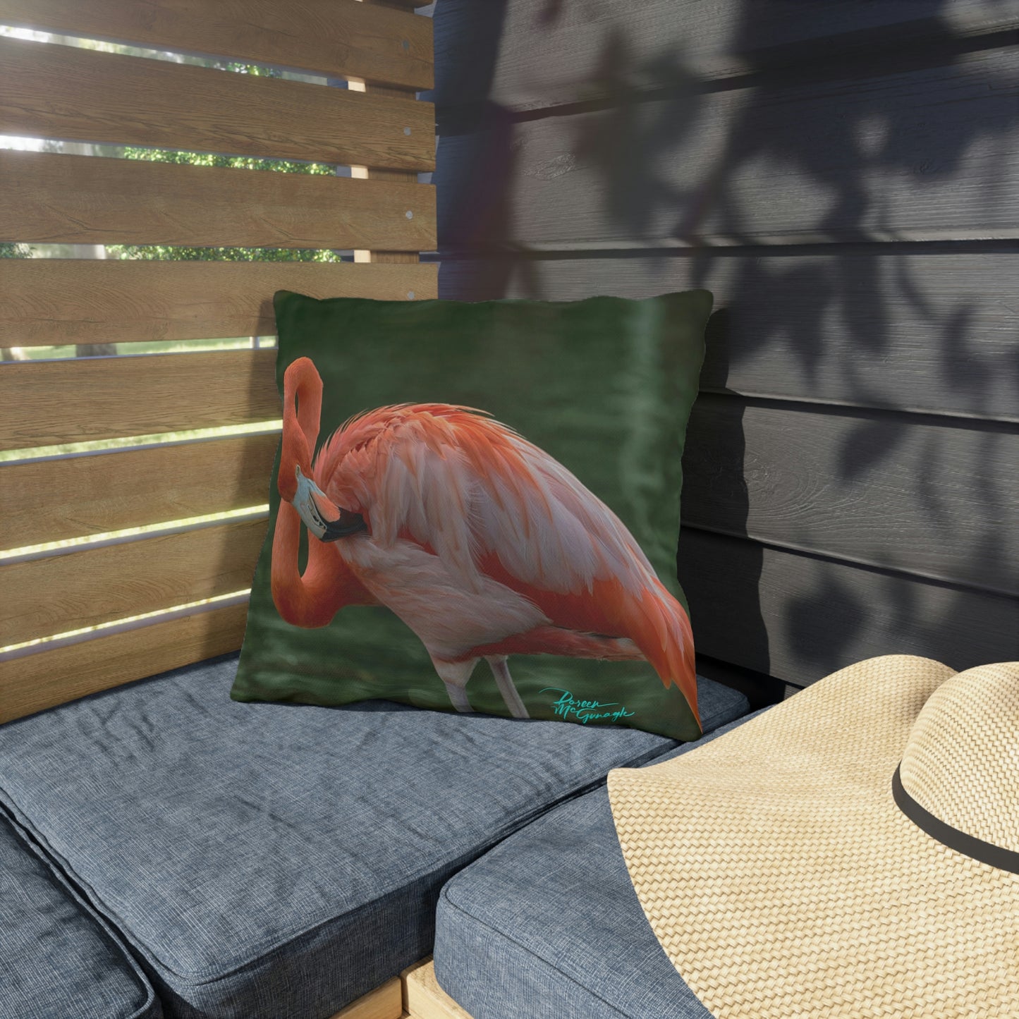 Artistic Outdoor Accent Pillow Flamingo Bird