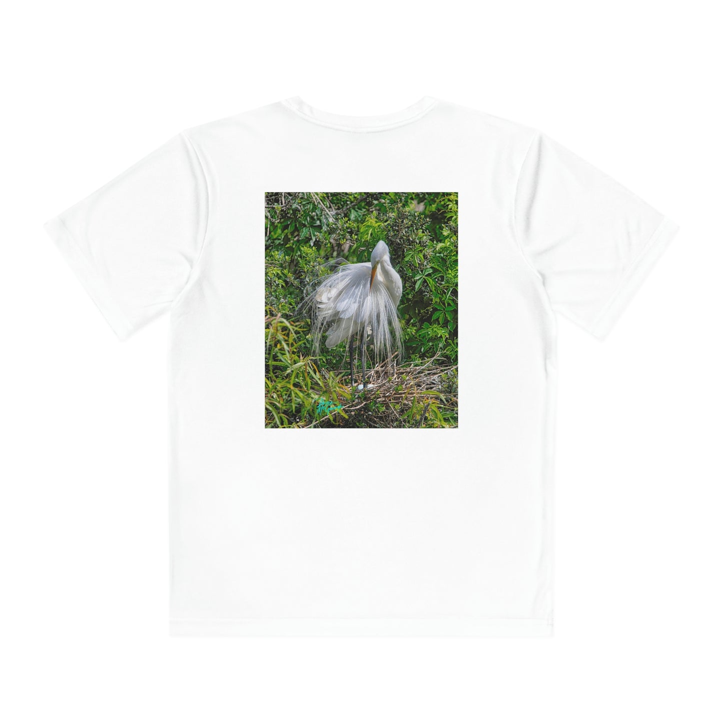 Youth T Shirts, Great White Heron with Nest, performance shirt