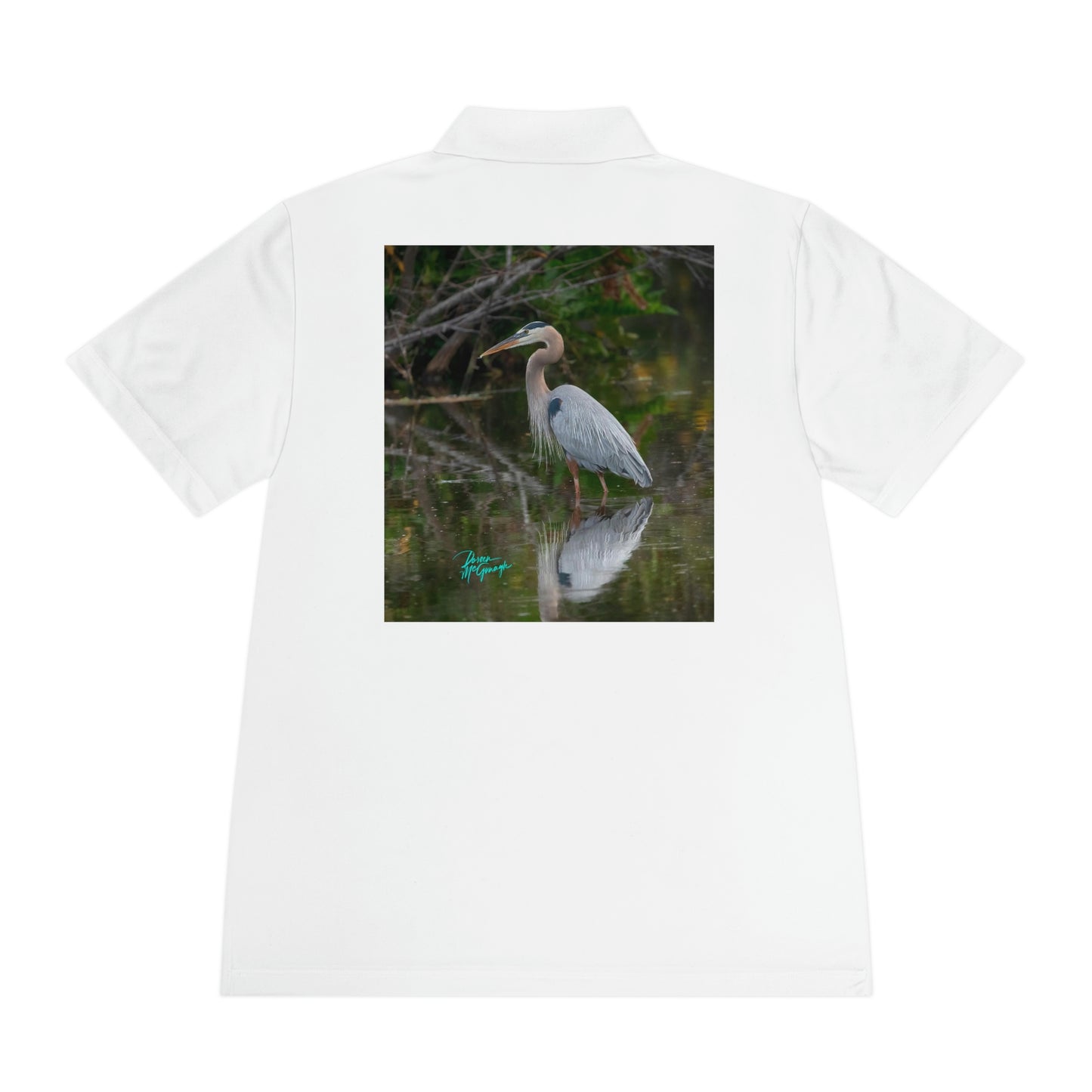 Mens polo shirts Great Blue Heron, performance shirt, plus sizes