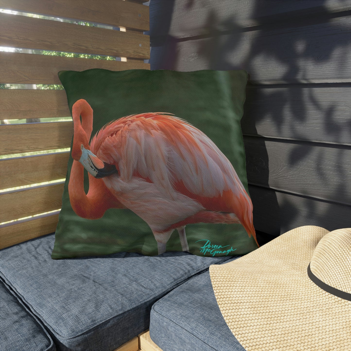 Artistic Outdoor Accent Pillow Flamingo Bird