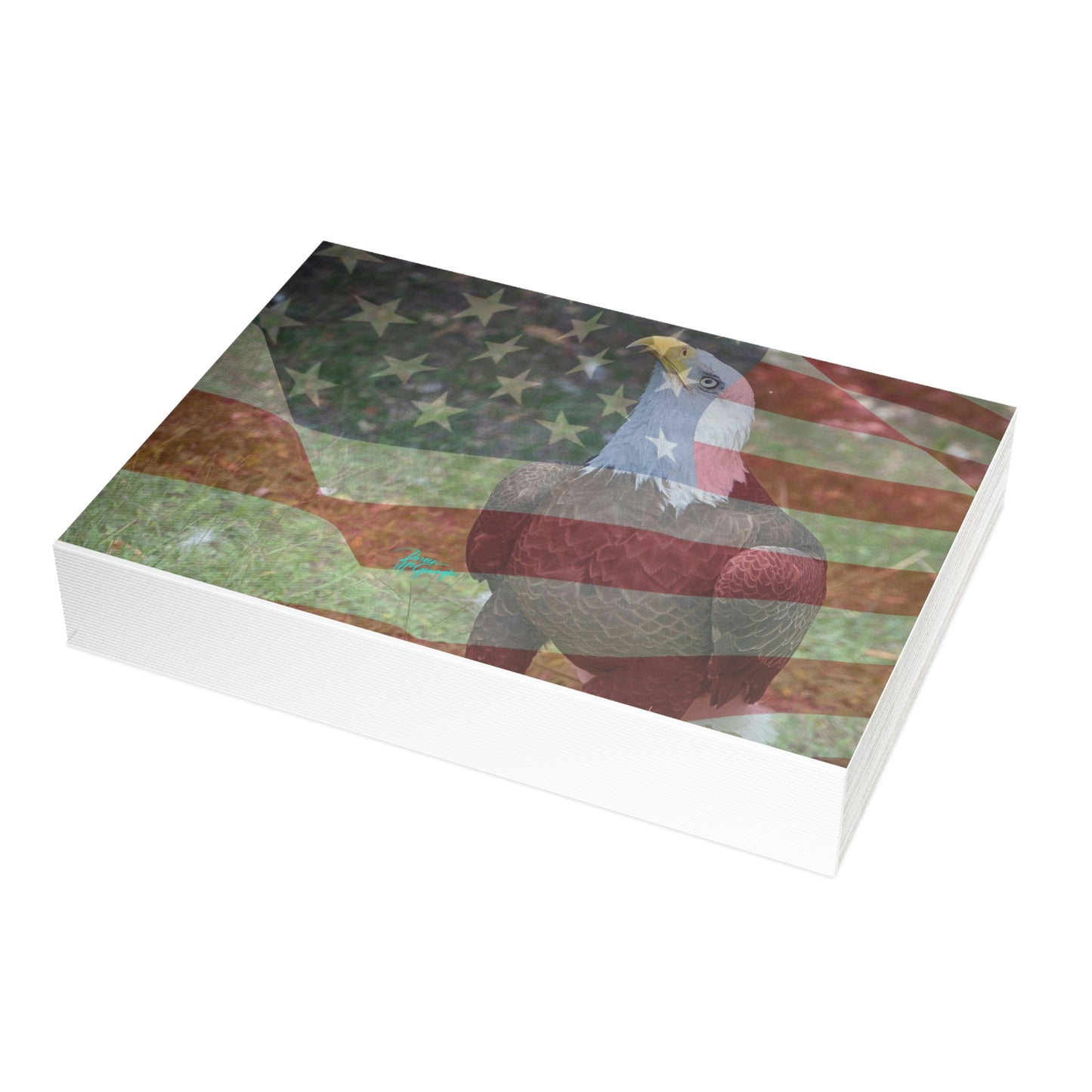 Photo note cards Patriotic Bald Eagle with American Flag, boxed note cards, 10 pc