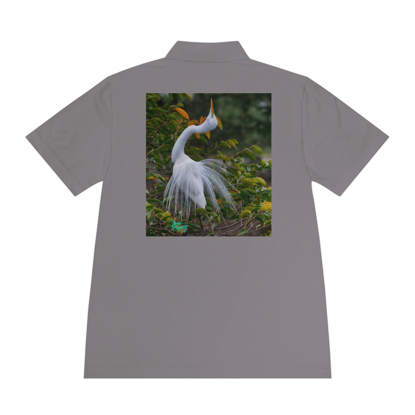 Mens polo shirts Great White Heron Breeding Plumage, performance shirt, plus sizes