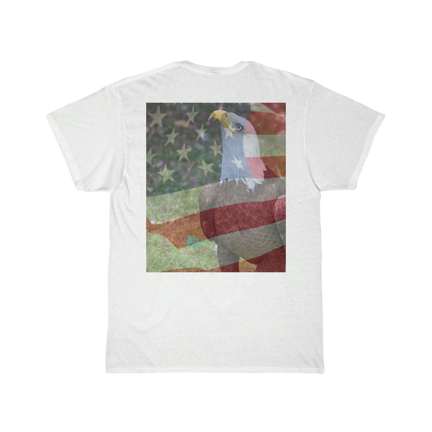 Mens Cotton Tee  Patriotic Bald Eagle with American Flag 13 Short Sleeve Plus Sizes