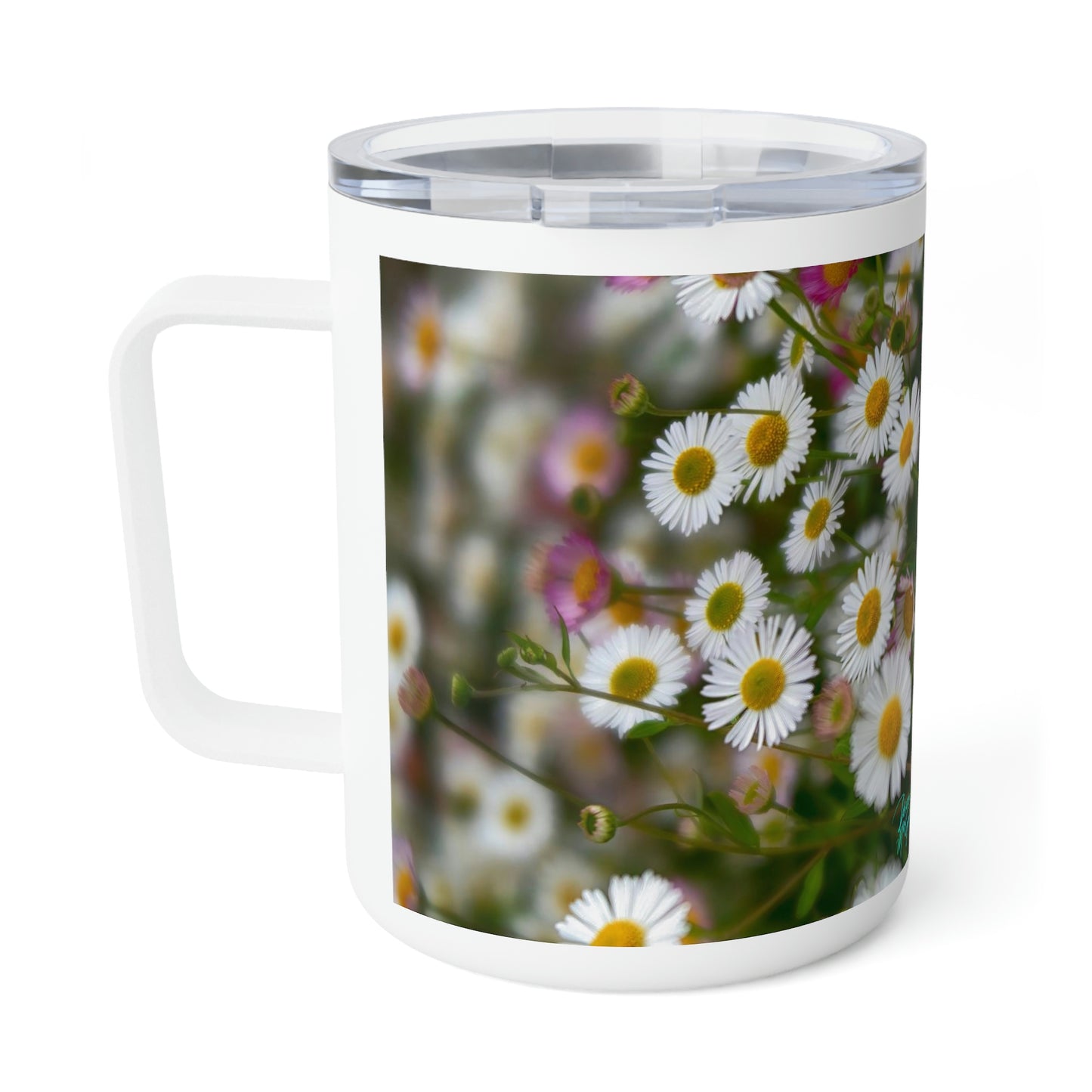 Eco friendly, Wild Daisies,10 oz Insulated travel Mug