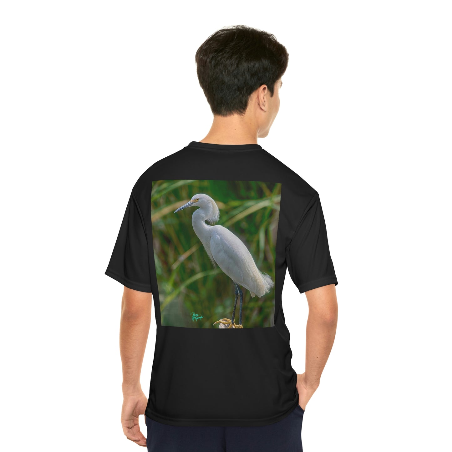 Mens t shirts Snowy White Egret, performance shirt