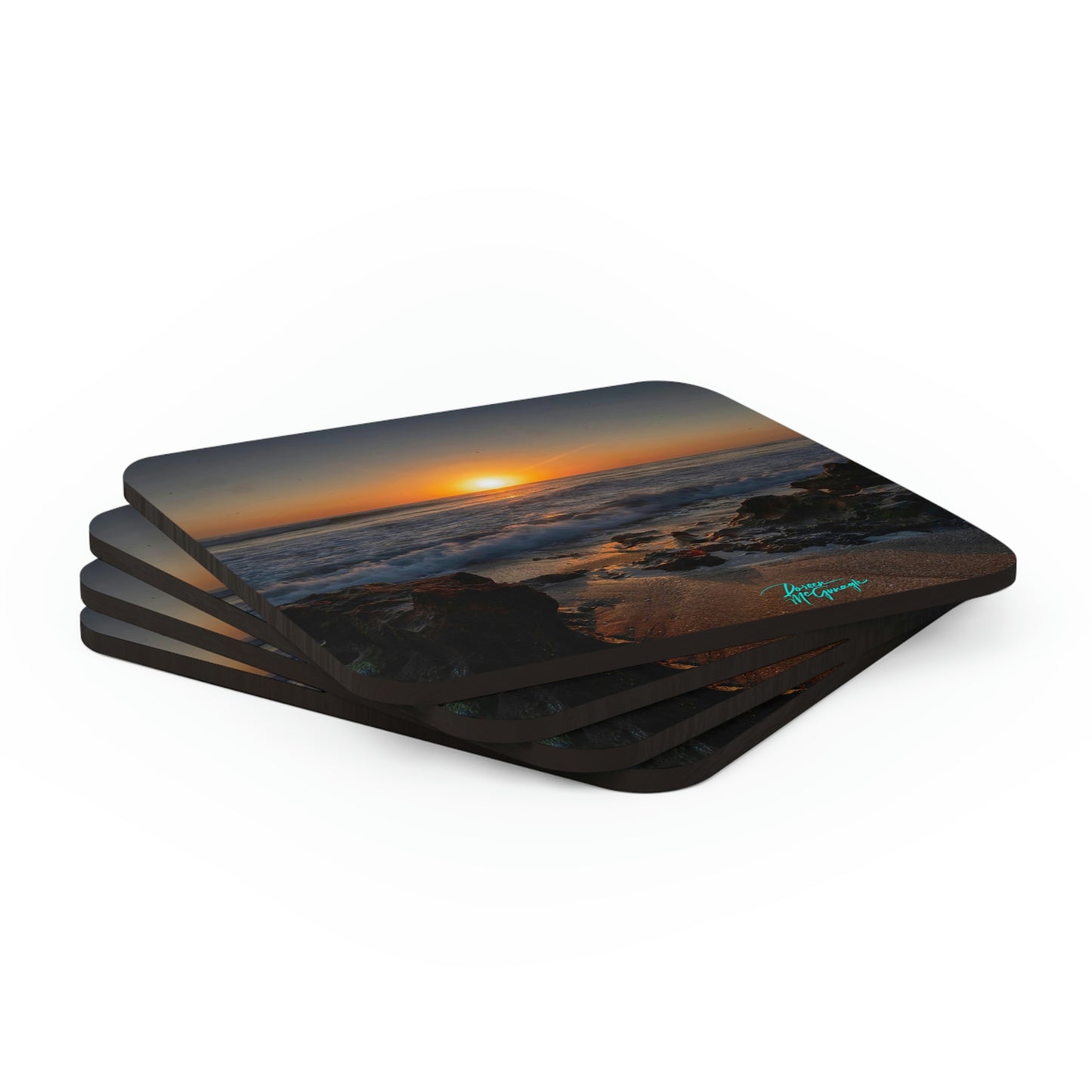 Sunrise on Stuart Beach Cork Coaster Set