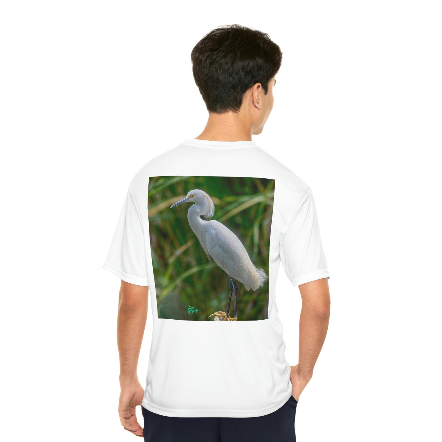 Mens t shirts Snowy White Egret, performance shirt