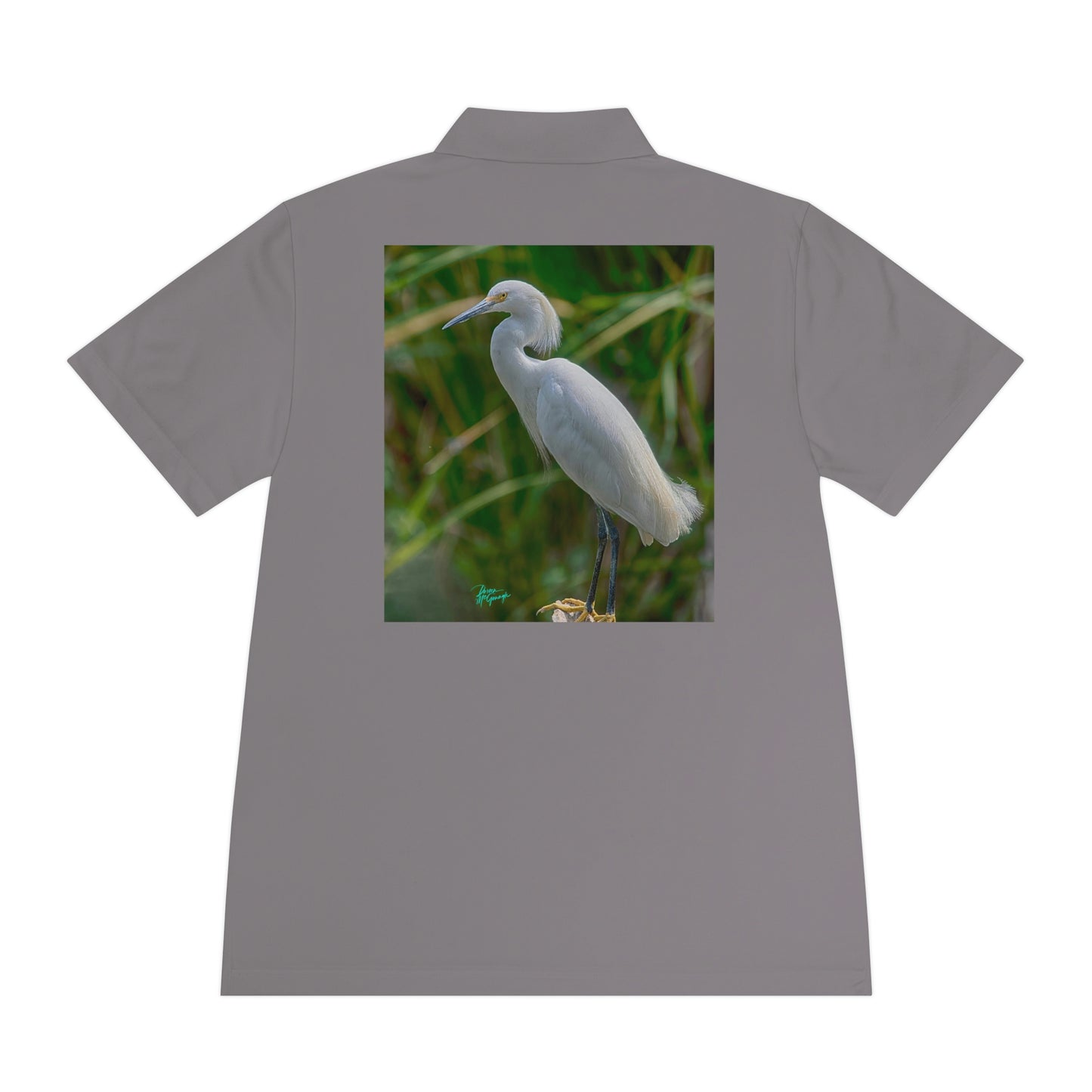 Mens polo shirts Snowy White Egret, performance shirt, plus sizes