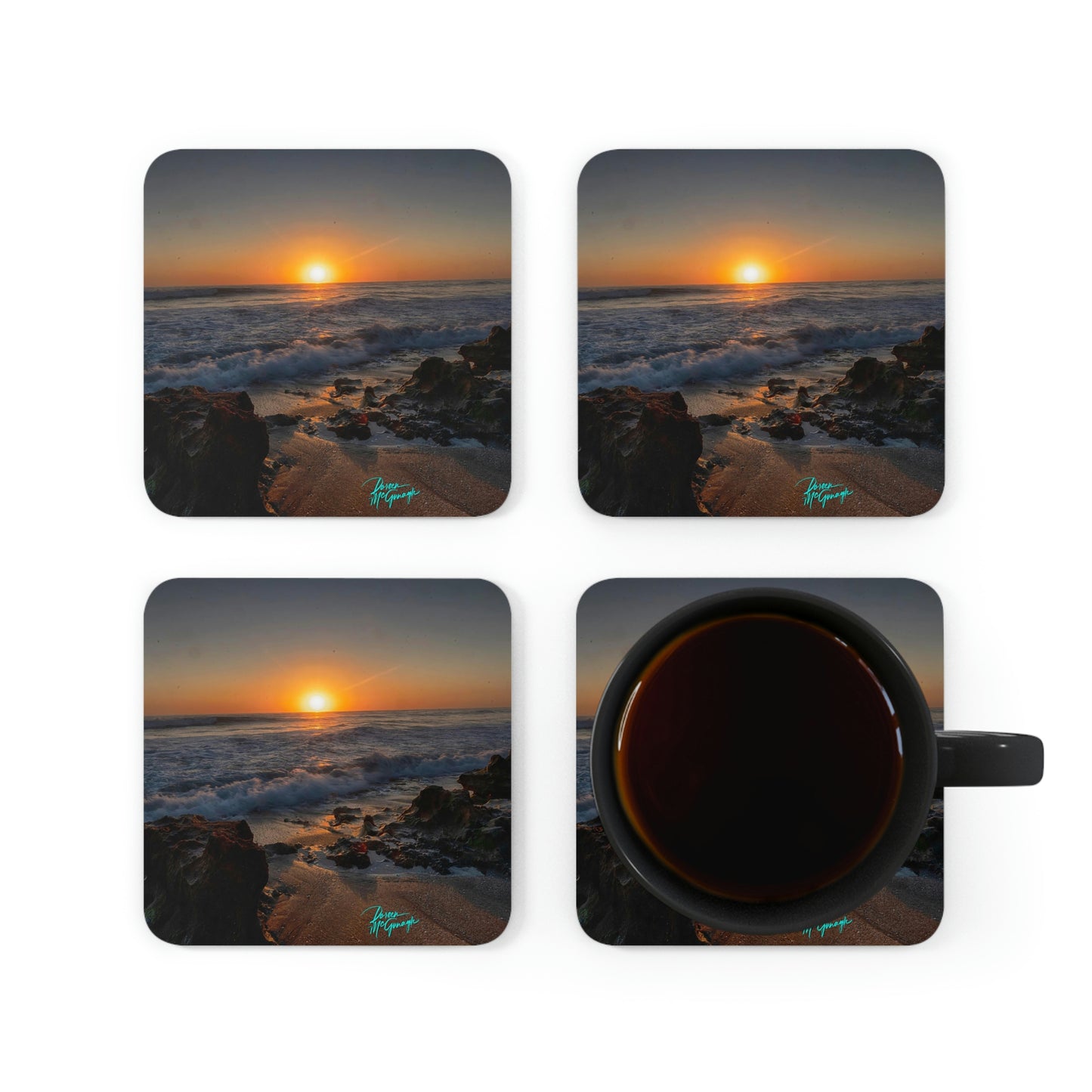 Sunrise on Stuart Beach Cork Coaster Set